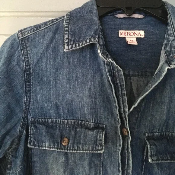 Denim Button Down Cotton Overshirt | XS - Picture 2 of 7